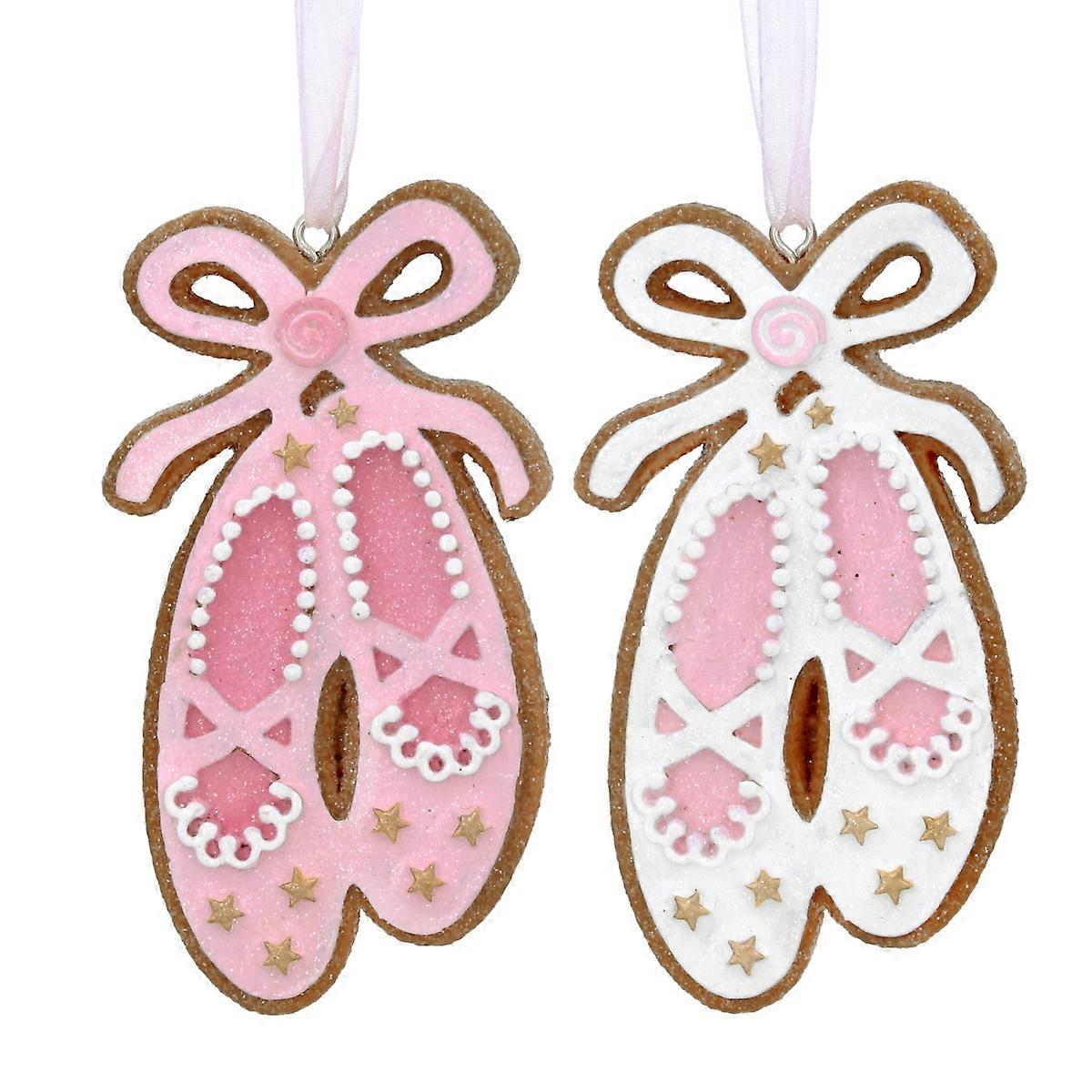 Gisela Graham Set of Two Gingerbread Ballet Slipper Christmas Tree Decorations