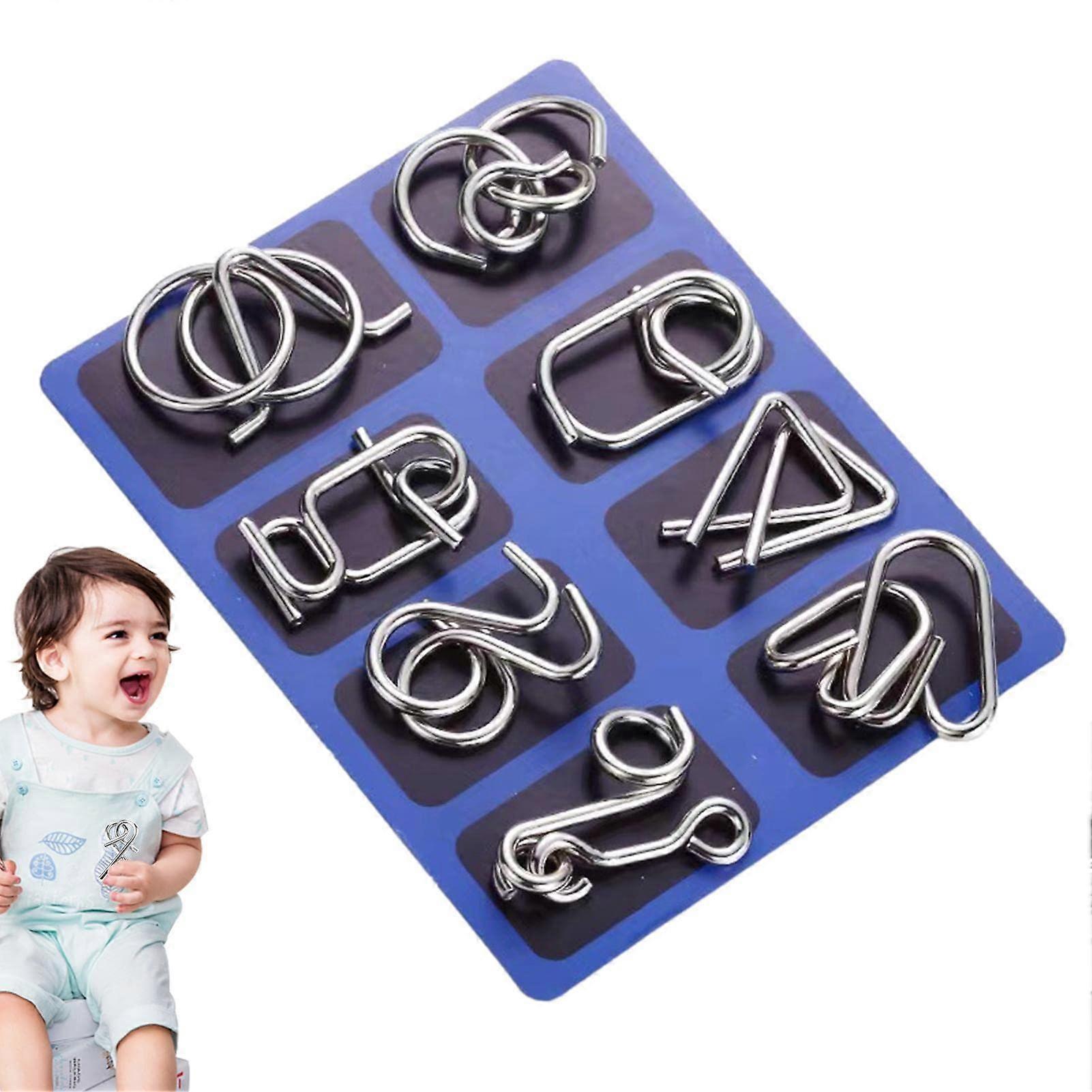 Metal IQ Puzzle Set 8 Pieces, Coil Cast Wire Chain Educational Toy, Mind, IQ and Logic Test and Handheld Detangling Games for Kids and Adults Type C
