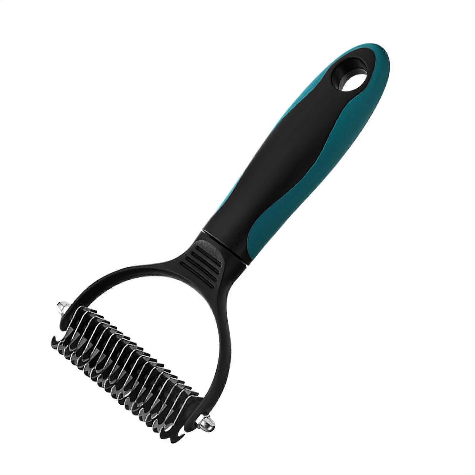 Pet Detangling Comb for Dogs and Cats, Double-Sided Dematting Rake, Green Grooming Tool for Small, Medium, and Large Pets