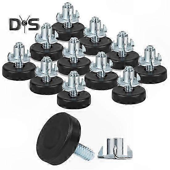 Adjustable Furniture Leveling Feet with T-Nuts for Cabinets Chairs Tables Heavy Duty Threaded Levelers Pack of 12