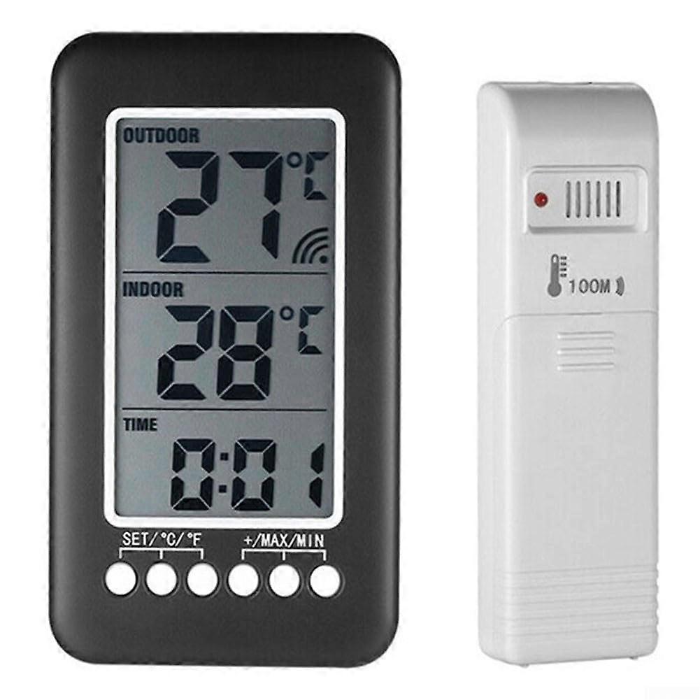 Digital Thermometer with Wireless Transmitter for Indoor Outdoor Temperature Display and Time Management Functions