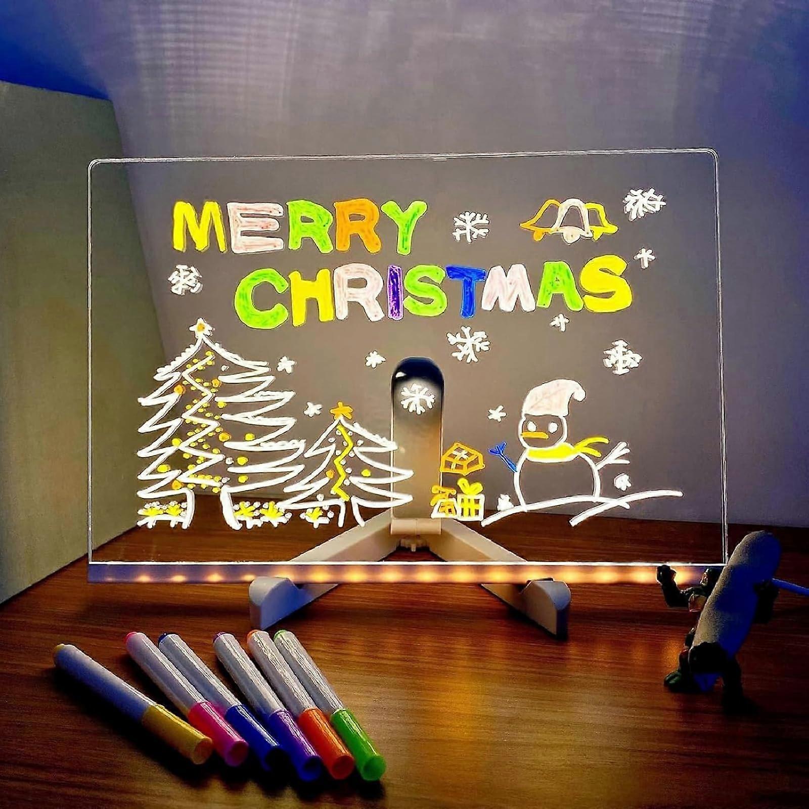 Magic Board 5.9x5.9 in, Light Up Acrylic Writing Board with Stand and 7 Erasable Markers for Creative Drawing