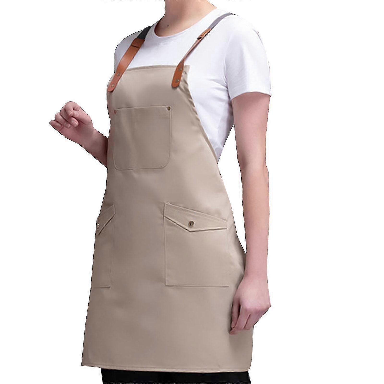 Hang Neck Apron Adjustable for Cross Leather Strap Kitchen Aprons with Pockets