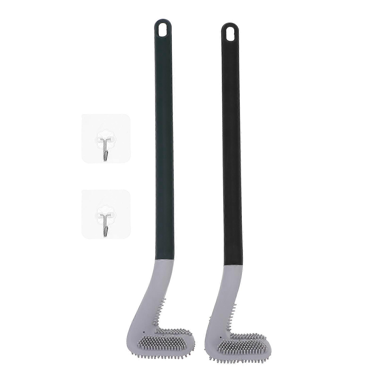 Cleaning Brush Bathroom Cleaner for Office Use Long Handle Blue Silicone and Abs with Wall Mount 2Pcs
