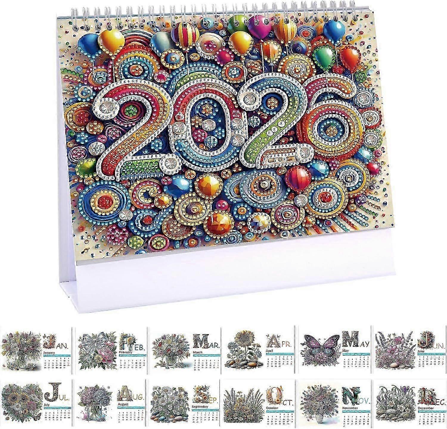 2026 DIY Diamond Art Desk Calendar with To Do List Ornaments, Diamond Art Painting Monthly Flip Tabletop Calendar for Home Office Planning
