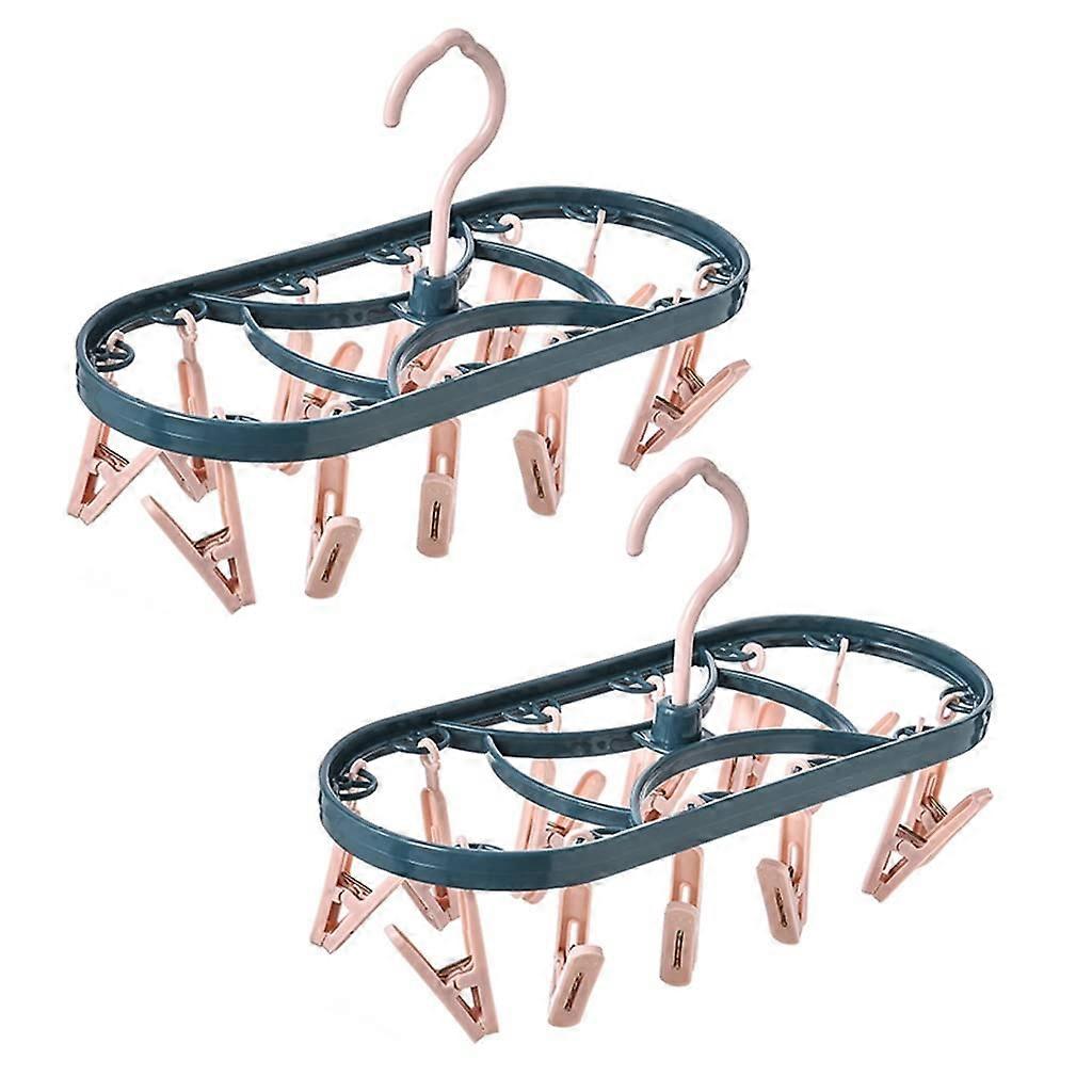 Clothes Hangers 2 Pack With 12 Clips, 360° Rotatable Hook, Drip Hanger for Towels and Socks, Garment Hanger Roze