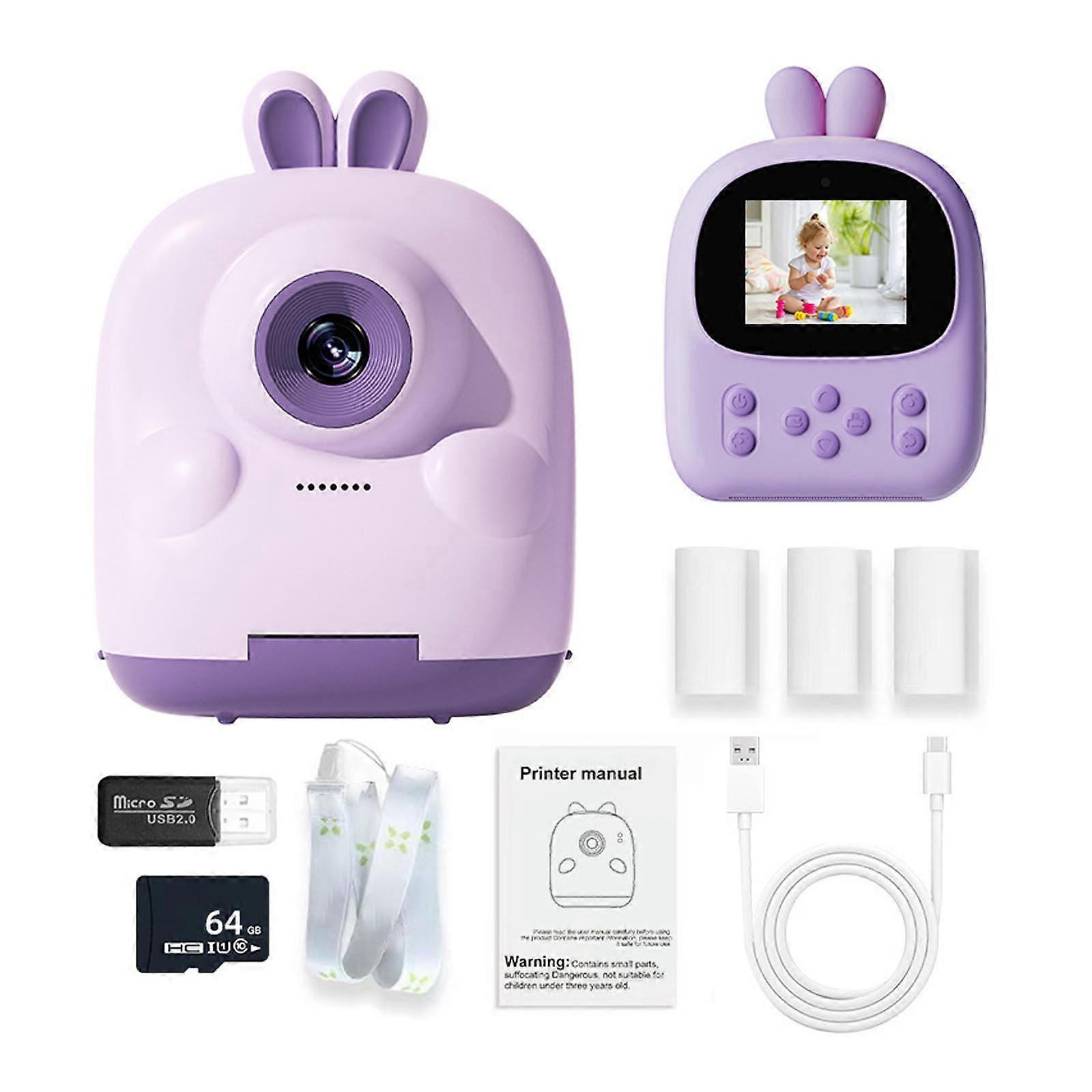 Rechargeable Kids Digital Camera Instantly Print Camera With Print Paper For Toddler Girl Coloring Fun Photography Toy Purple