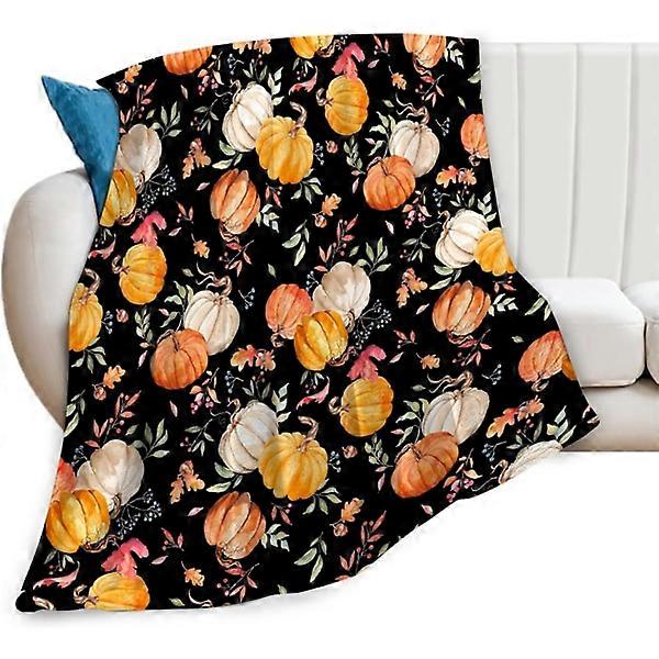 Autumn Pumpkin Blanket - Ultra Soft and Cozy Fall Pumpkins Leaves Berries Blanket Fleece Fuzzy Plush Bedding Harvest Blanket