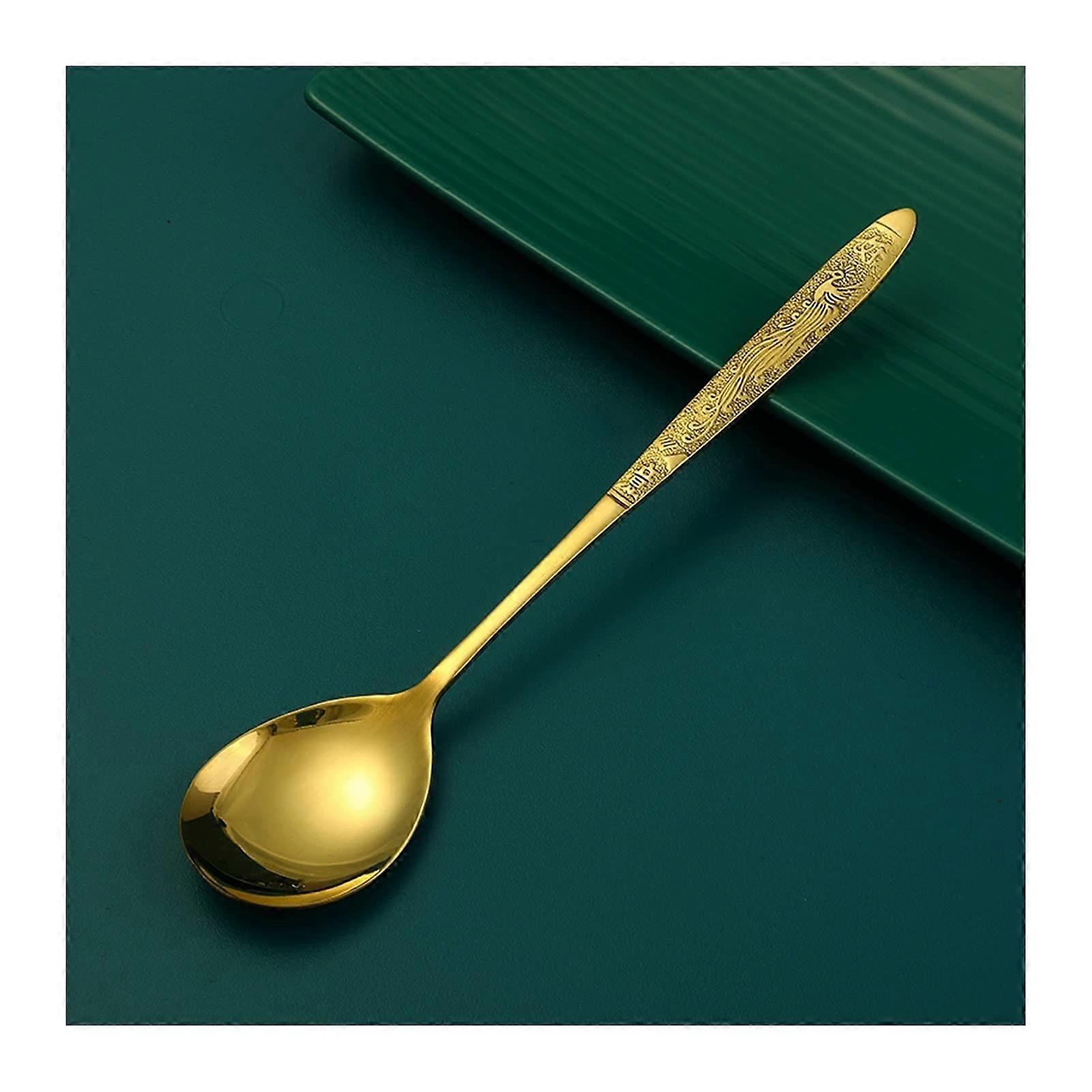 Brass Spoon - Solid Handmade Long-Handle Tableware Eating Spoon, Thickened Tiny Spoon, Color C