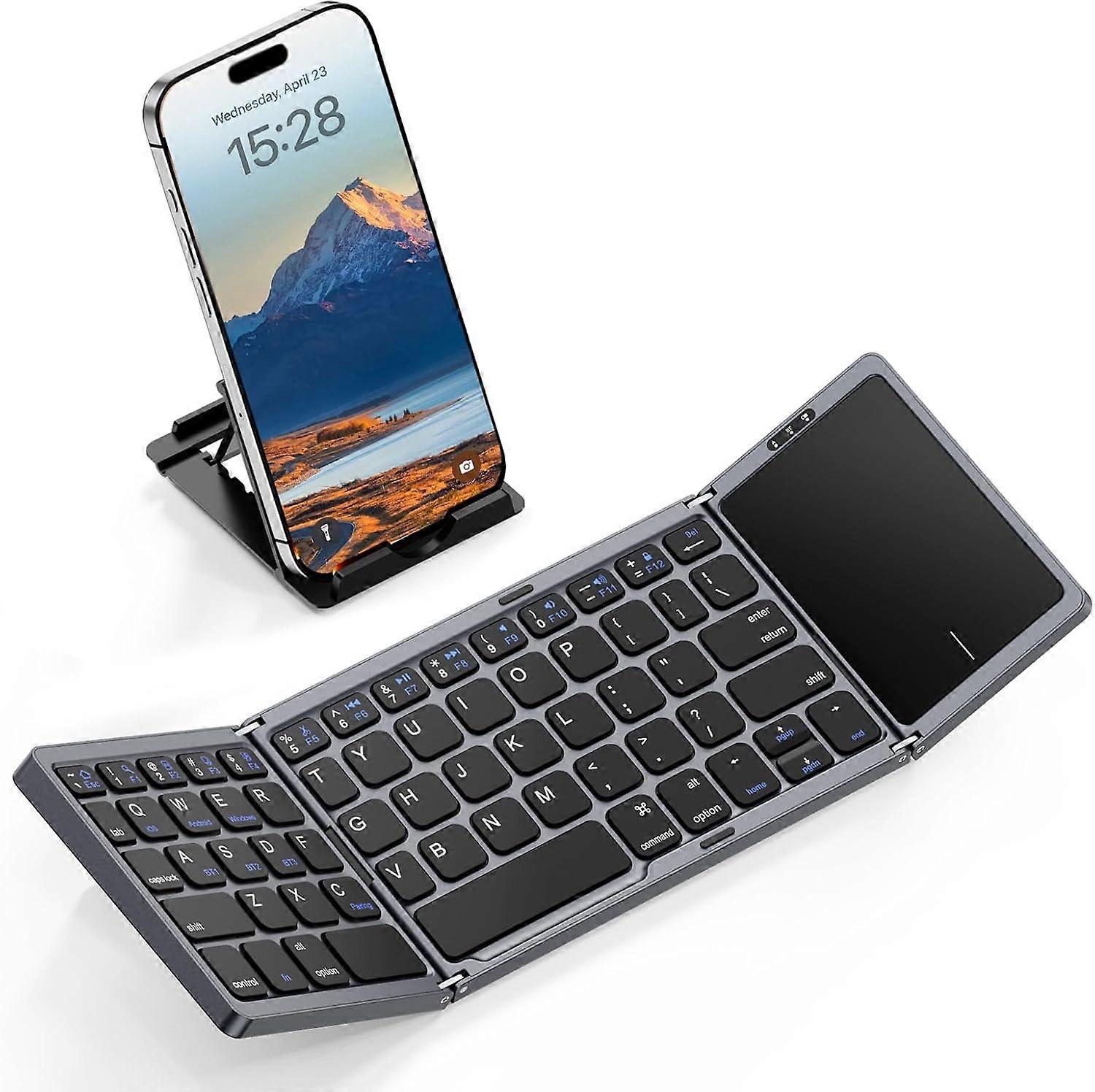 Foldable Bluetooth Keyboard with Touchpad, Wireless Portable Keyboards, Ultra Slim Travel Keyboard for Android Windows iOS Tablet, Pocket-Sized, Gray