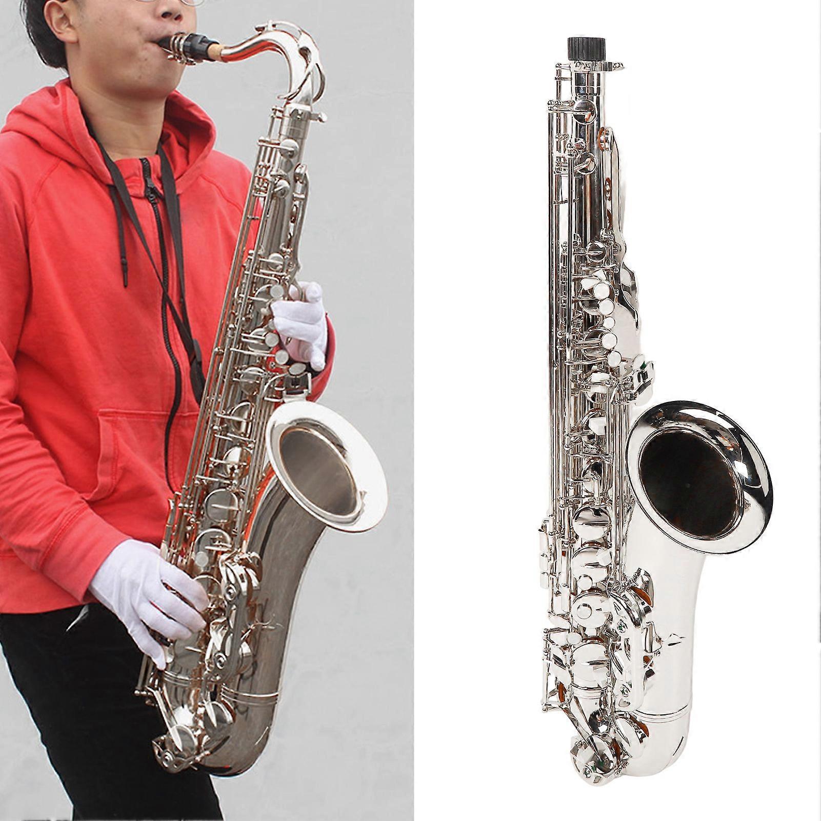 Sib Sassofono Tenore Ottone Studente Principiante Argento con Tasti Bianchi