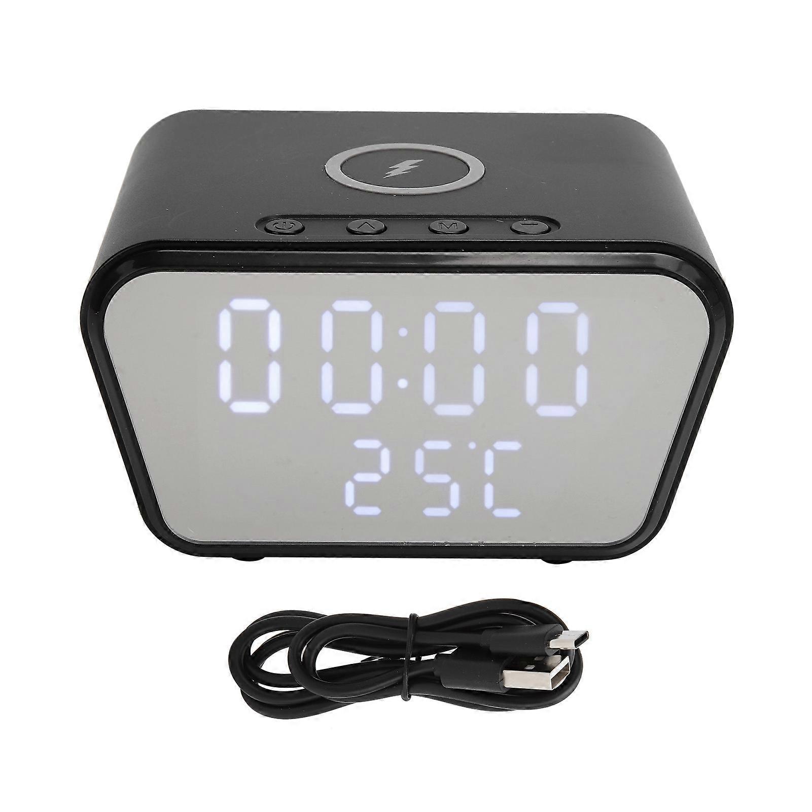 Wireless Charger Alarm Clock - Smart Digital Clock with Temperature Display, 10W Black