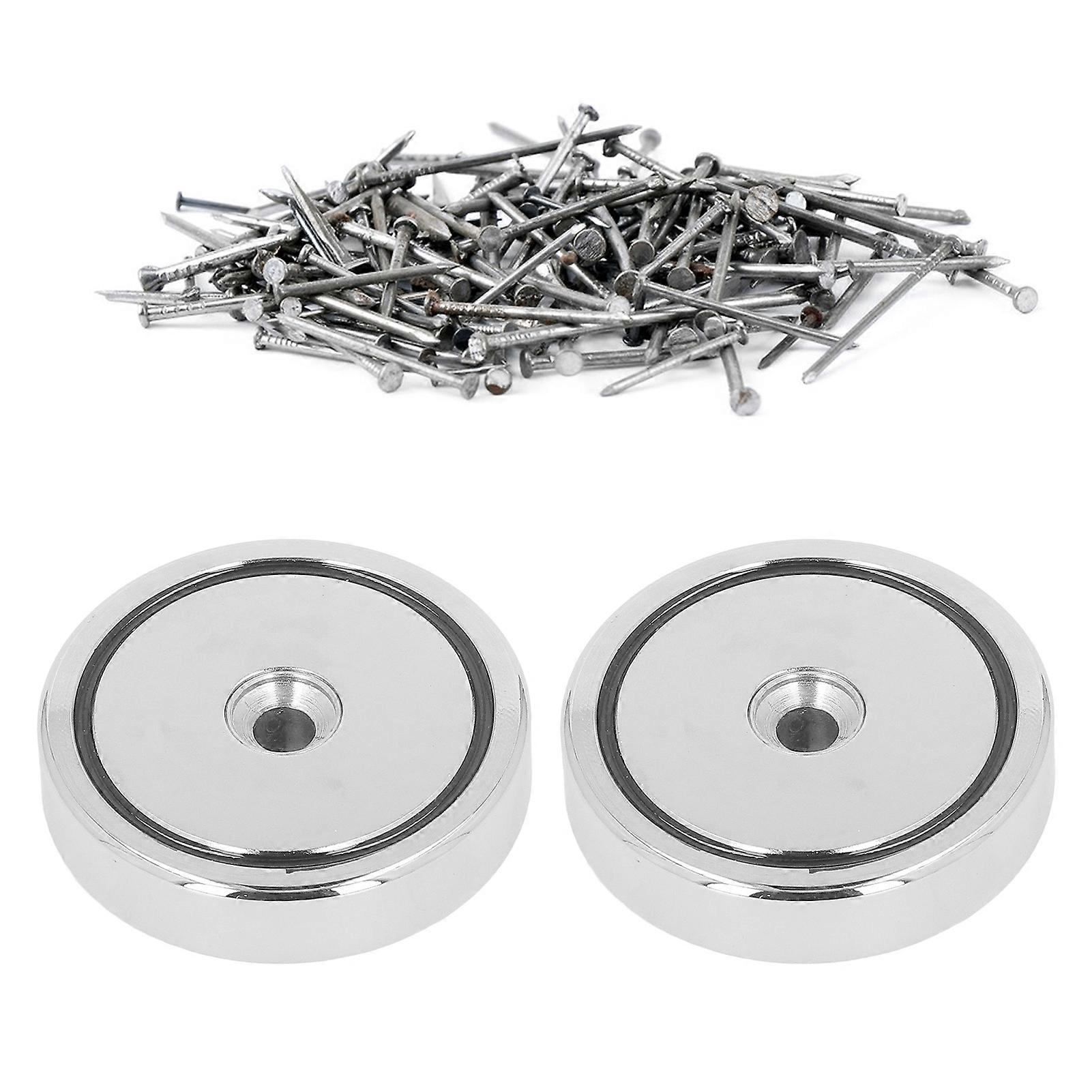 2Pcs Neodymium Disc Countersunk Hole Magnets 170KG Silver