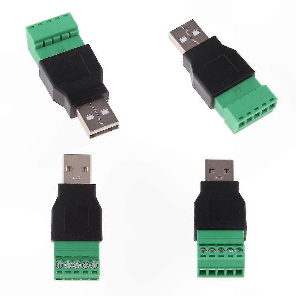 4-Pack USB 2.0 Type A Male to 5-Pin Screw Terminal Adapter Connector Shield