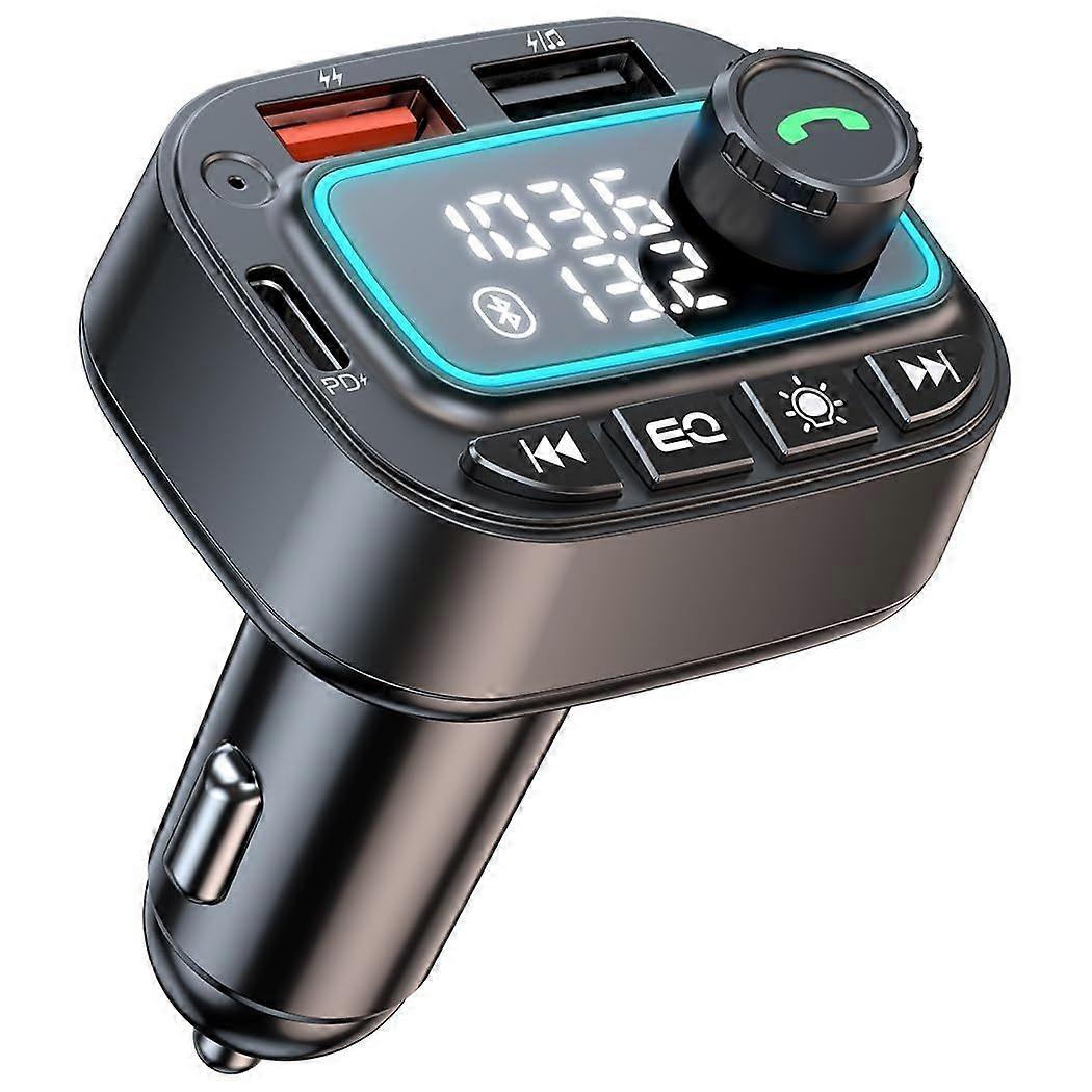 Bluetooth 5.3 Car Adapter FM Transmitter, 42W (PD30W & 12W) USB C Car Charger Wireless Radio Receiver, Hands-Free Calling MP3 Audio Player Car Kit, Li