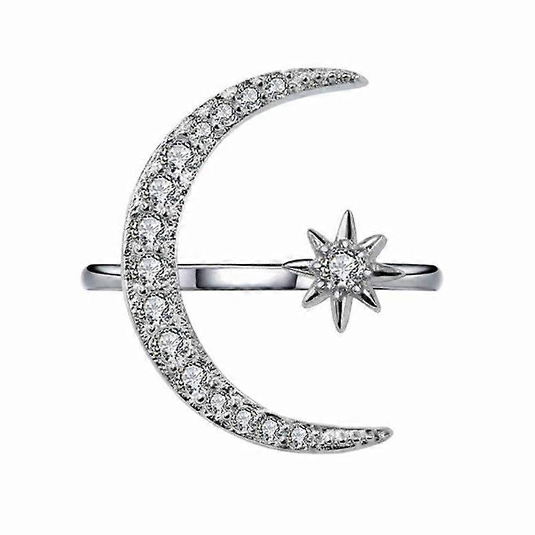 New Crescent Moon Star Ring, European American Style, 18k Plated, Exaggerated Open Engagement Ring