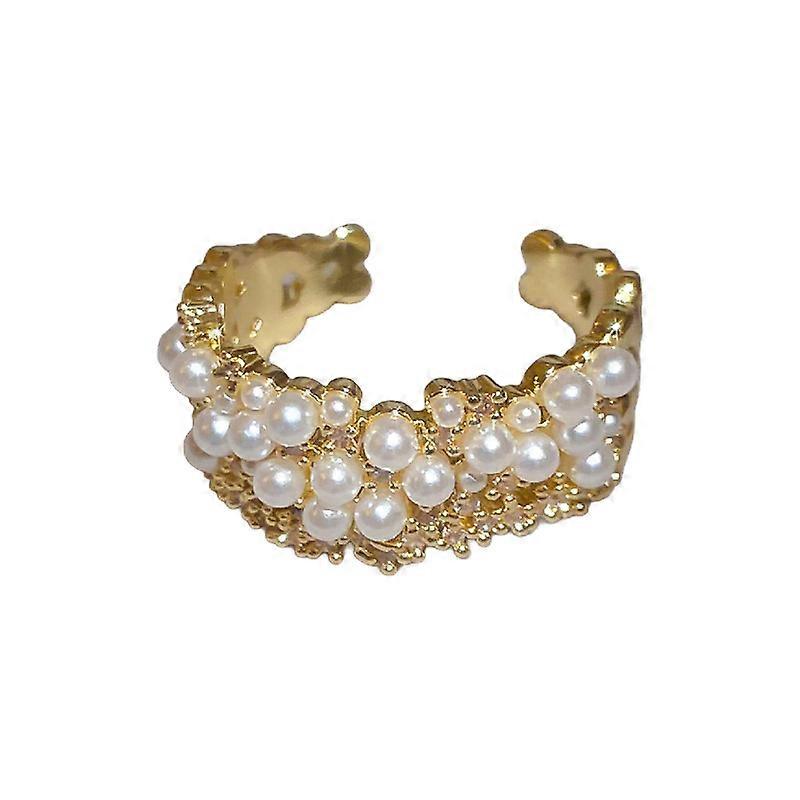 Pearl Diamond Open Ring, Gold Plated Elegant Index Finger Fashion Ring 2025