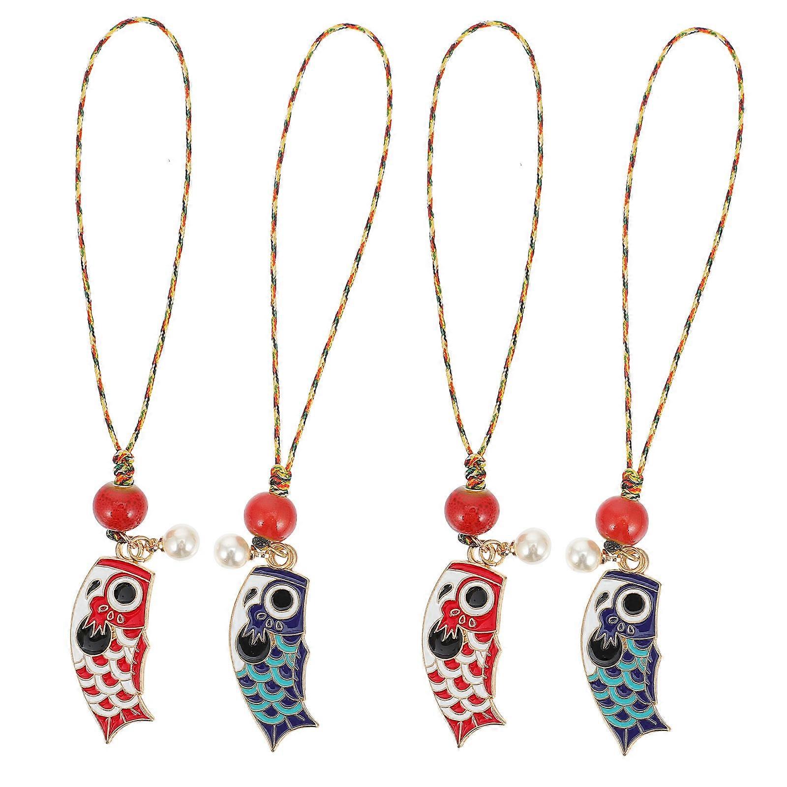 Cellphone Strap Pendant Carp Flags Pendant for Decoration 4Pcs Red Alloy