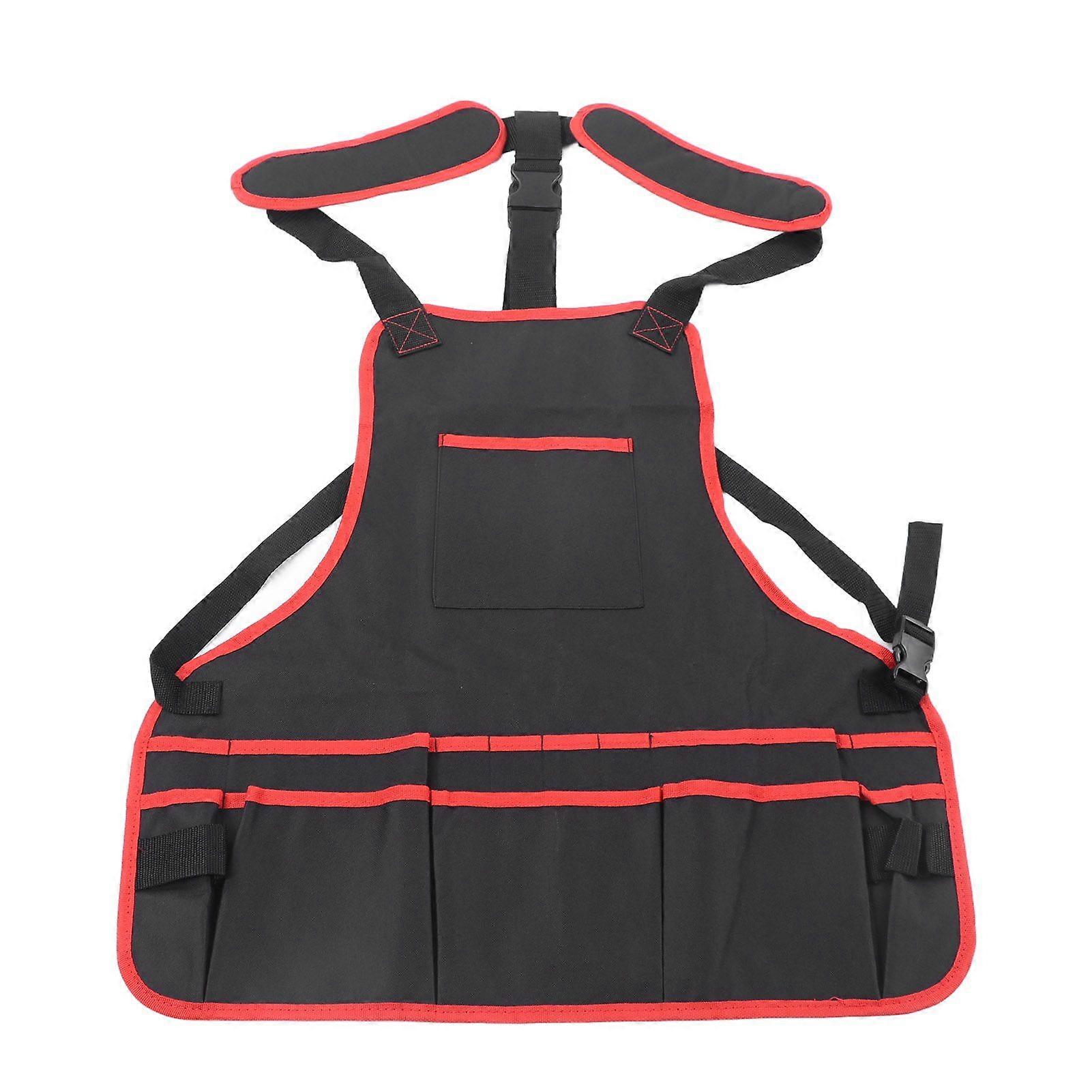 Tool Apron Multiple Pockets Oil Proof Waterproof Oxford Cloth Adjustable Garden Work Tool Apron for Cooking Woodworking Red Edging