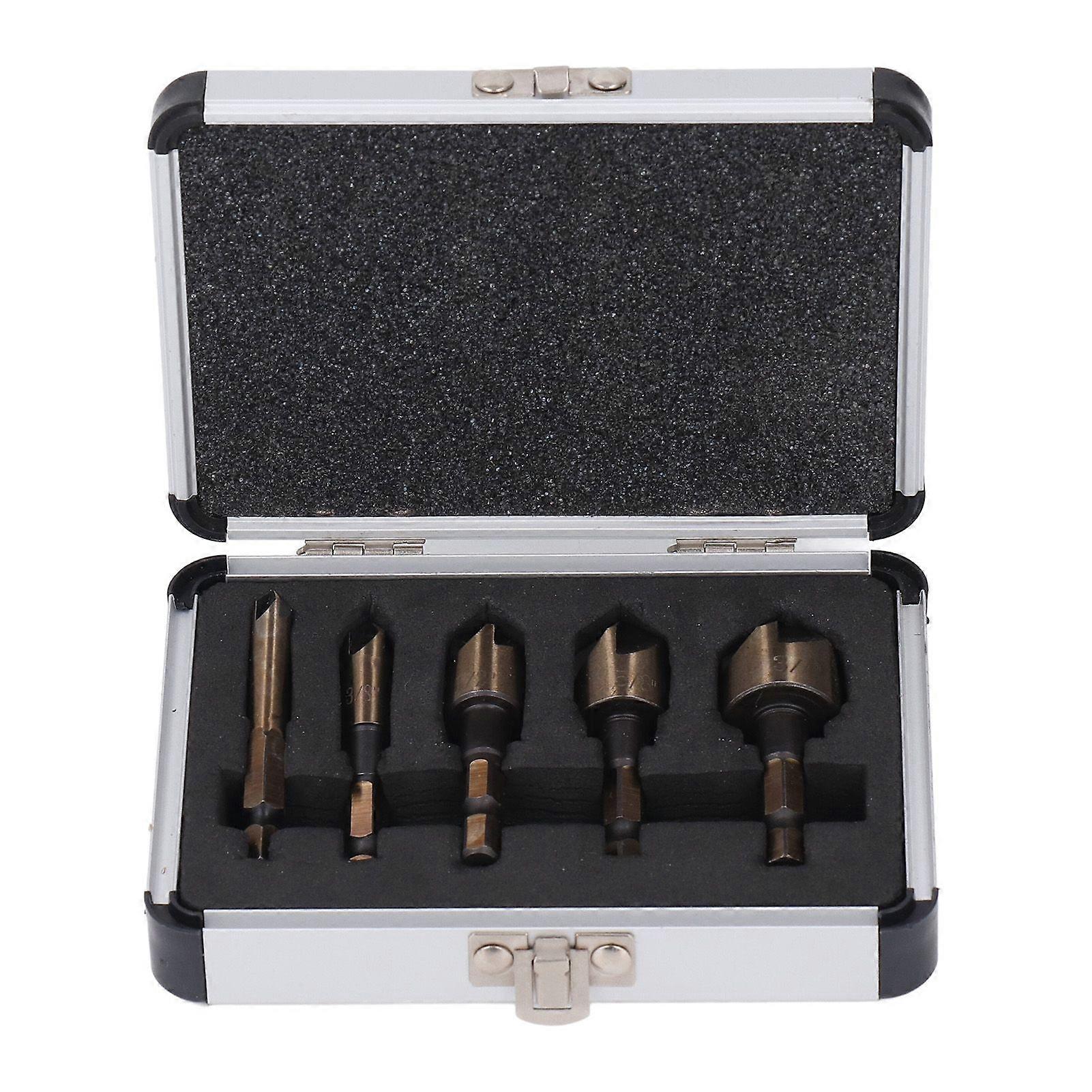 5 Pcs Countersink Drill Bit 1/4in 3/8in 1/2in 5/8in 3/4in 5 Flute Countersink Bit with 1/4in Hex Shank for Wood Metal