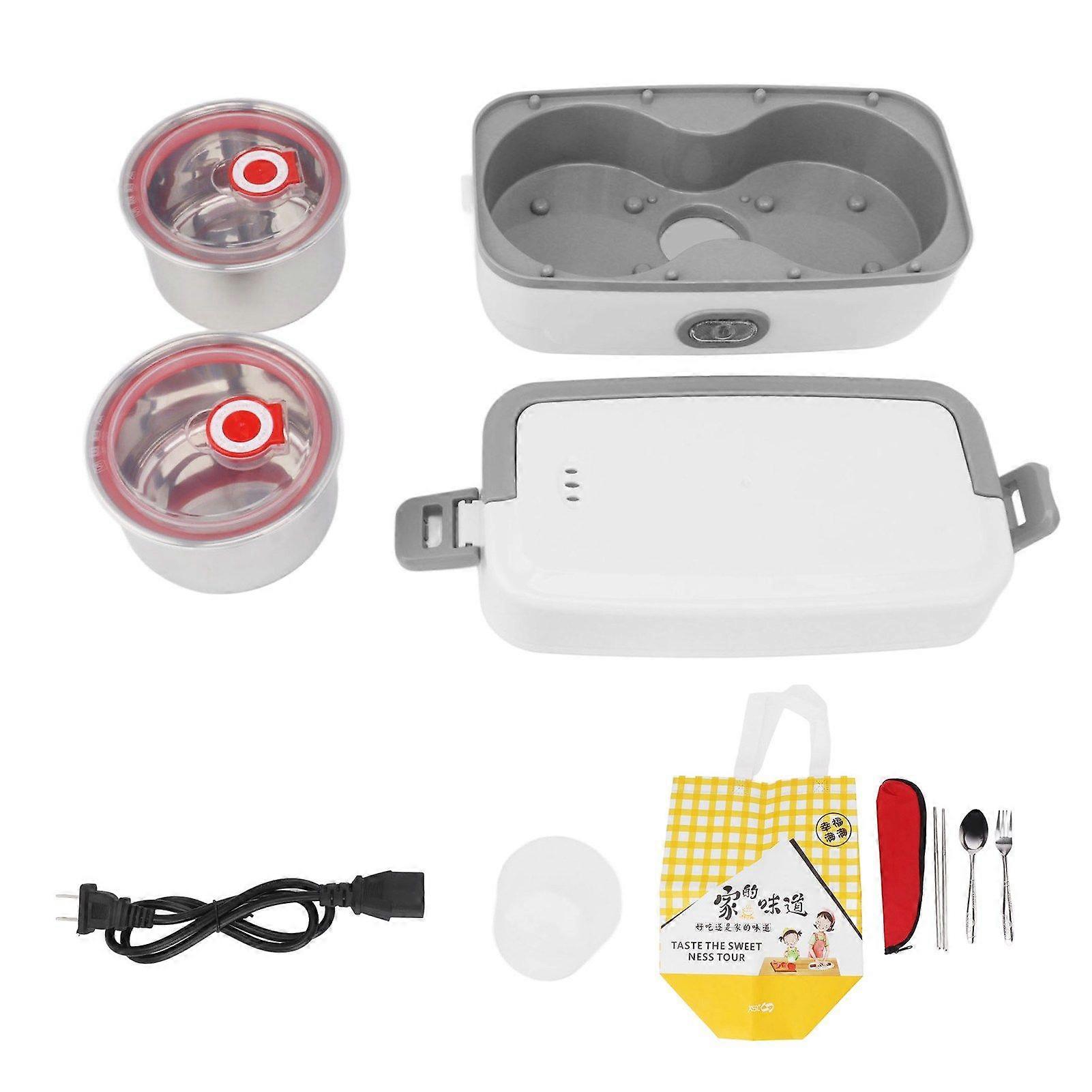 Electric Lunch Box 2 Compartment Fast Heating Stainless Steel Leak Proof Food Heater Warmer for Office Home