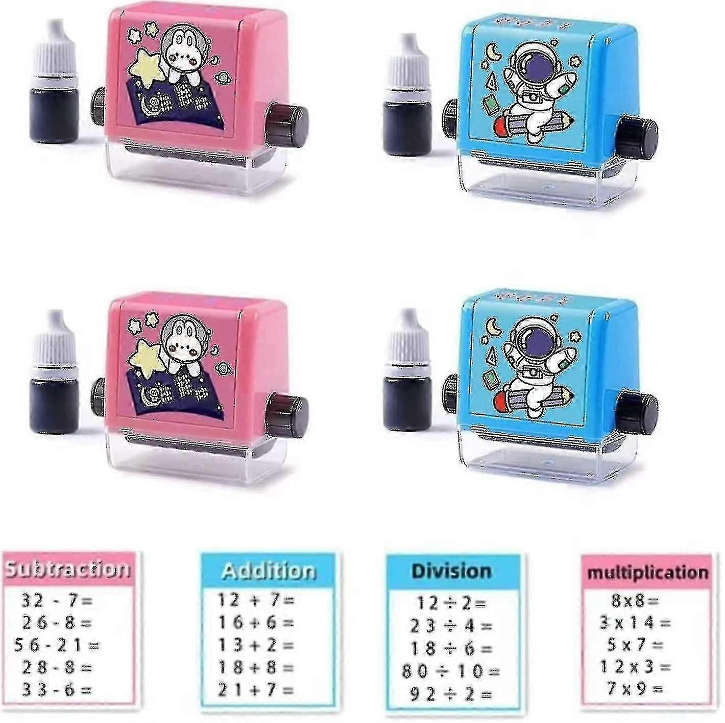 4 Pcs Math Roller Stamps,addition Subtraction Multiplication Division Roller Stamp,reusable Calculation Math Roller Stamp With Ink For Teaching Suppli