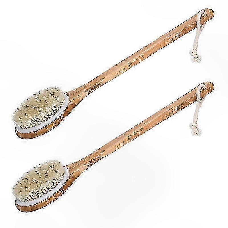 Natural Boar Bristle Body Brush with Long Handle for Exfoliation and Cellulite Reduction
