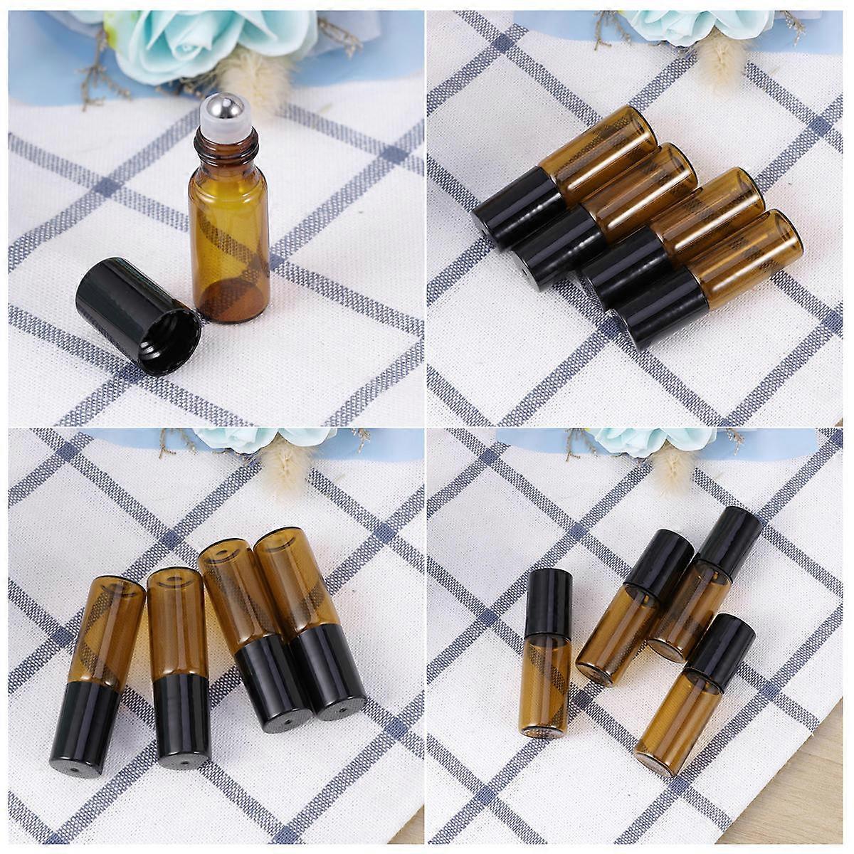 12Pcs Glass Roll on Bottles for Essential Oils and Lip Balms Amber Glass with Metal Roller Balls for Easy Use