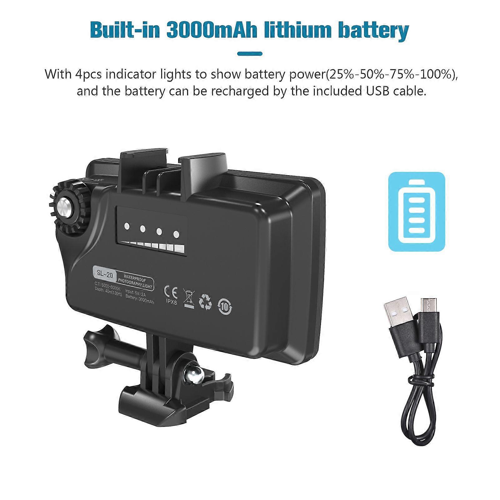 Andoer SL-20 Waterproof RGB Fill Light LED Video Light 8 Lighting Modes CRI95+ Dimmable IPX8 Underwater 40M Built-in Rechargeable Battery for Diving S