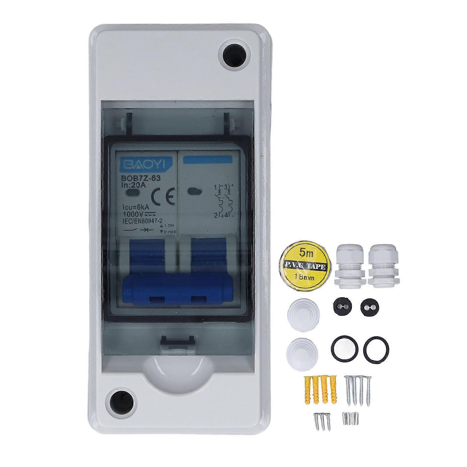 Circuit Breaker MCB PV Combiner Box Waterproof Disconnect Switch 1000V DC 20A with Distribution Box