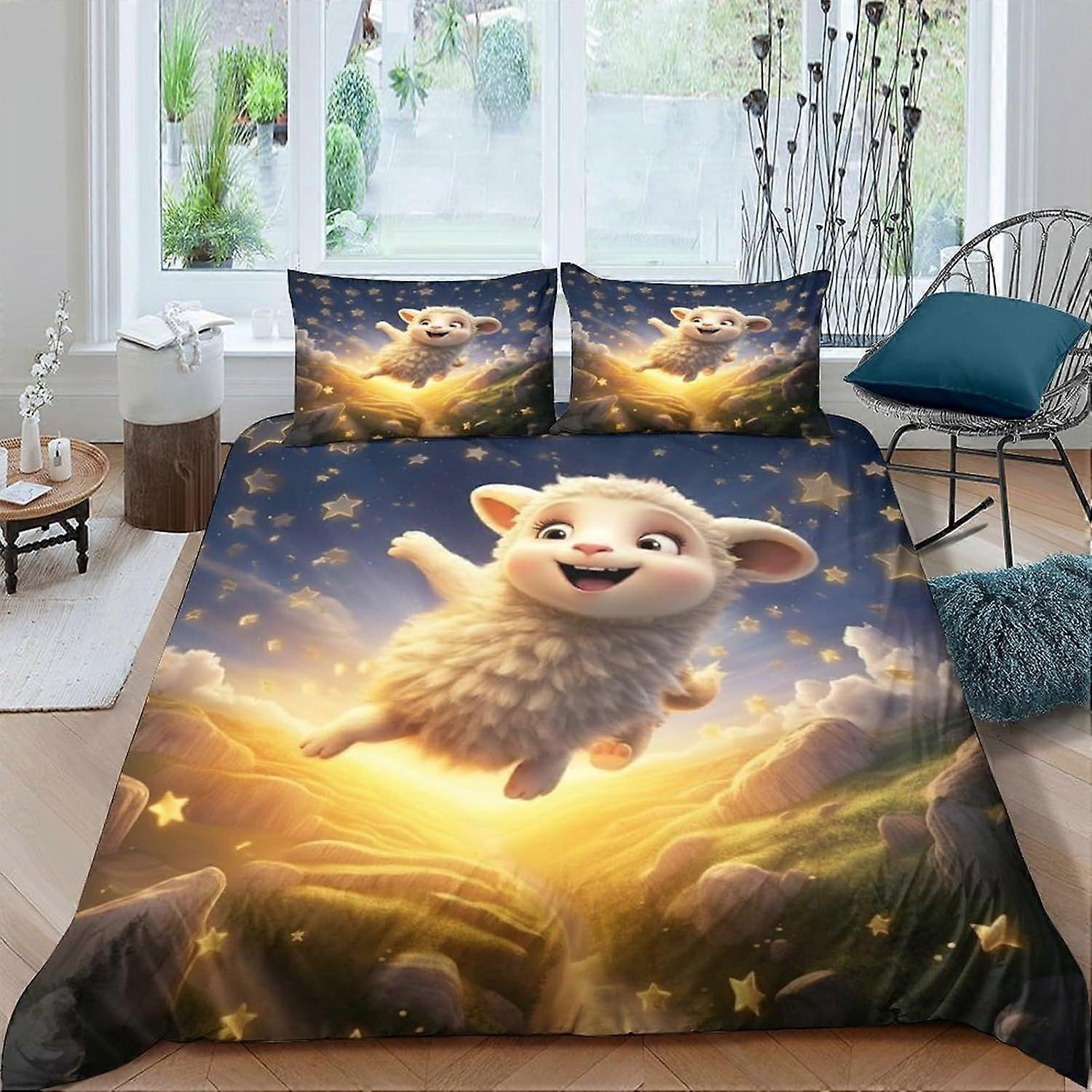 i413 Cartoon Sheep 3D Duvet Cover 3 Piece Set One-sided Anti Allergic Bedding Set Set Soft Microfiber Quilt Cover with Zipper Closure for Bedding Decr