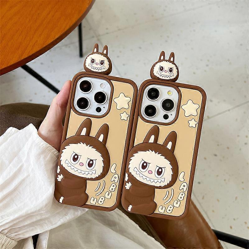 Suitable for iPhone16 mobile phone case cartoon bracket pull cloth silicone iphone16promax protective cover