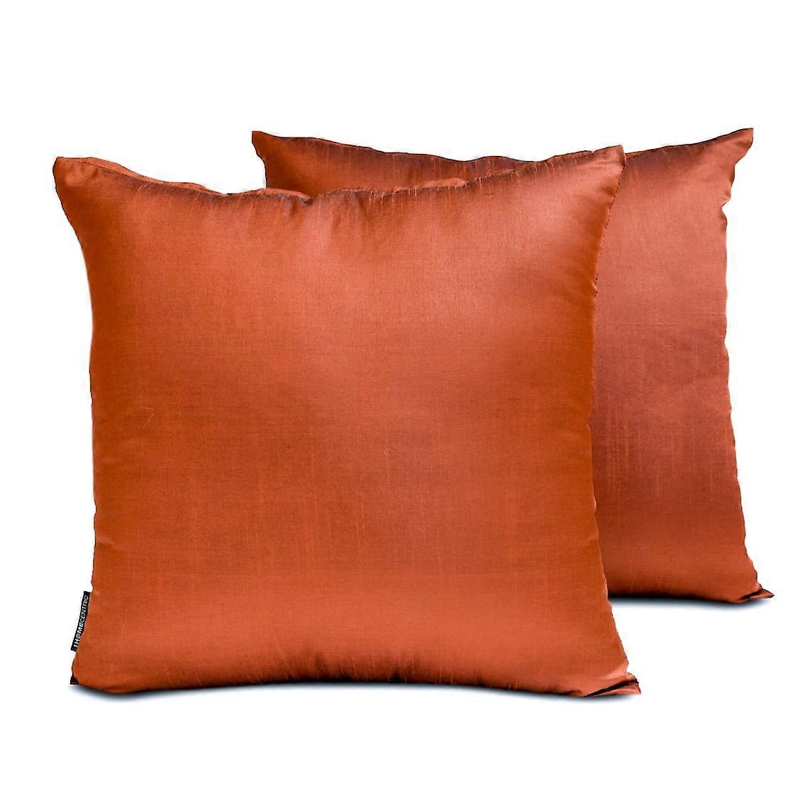 HomeCentric Rust Pillow Covers 20"x20" Pack of 2, Art Silk Solid Throw Pillows for Sofa, Modern Style Compatible with Rust Decor