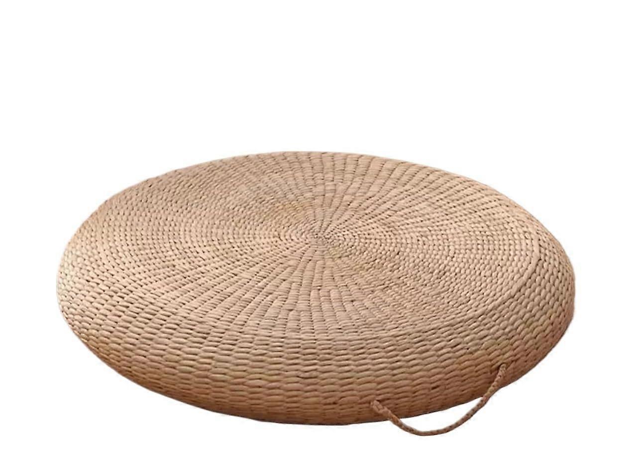 Garden Natural Woven Cushion Tatami Floor Cushion Woven Straw Cushion Braided Rattan Futon Floor Cushion Handle 50cm
