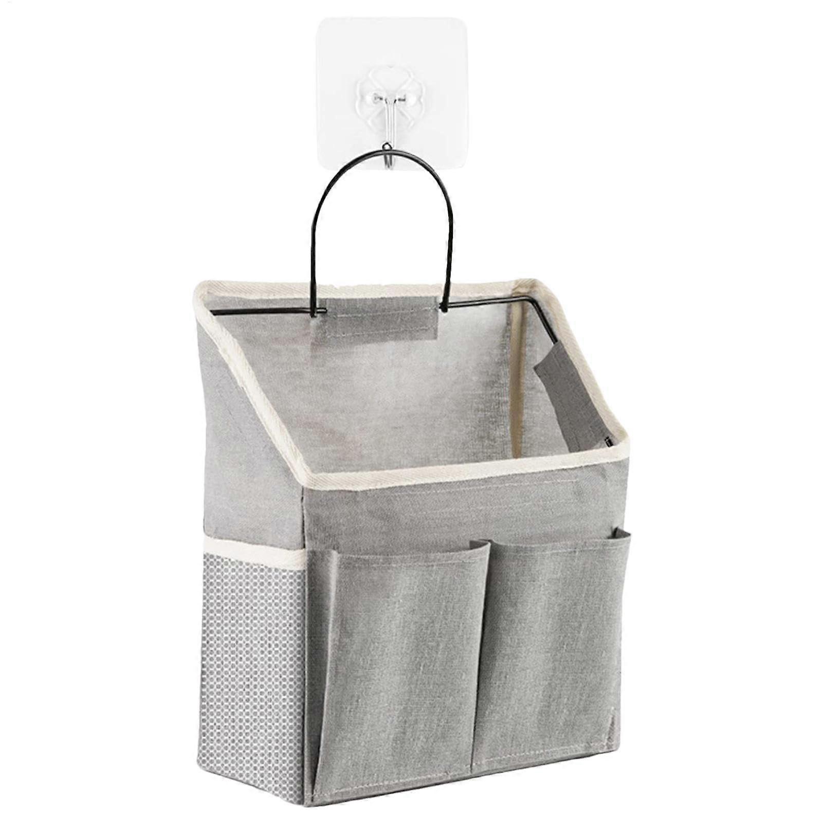 Hanging Storage Bag for Wall, Fabric Wall Organiser with Multiple Pockets, Durable Wall Storage Basket in Grey