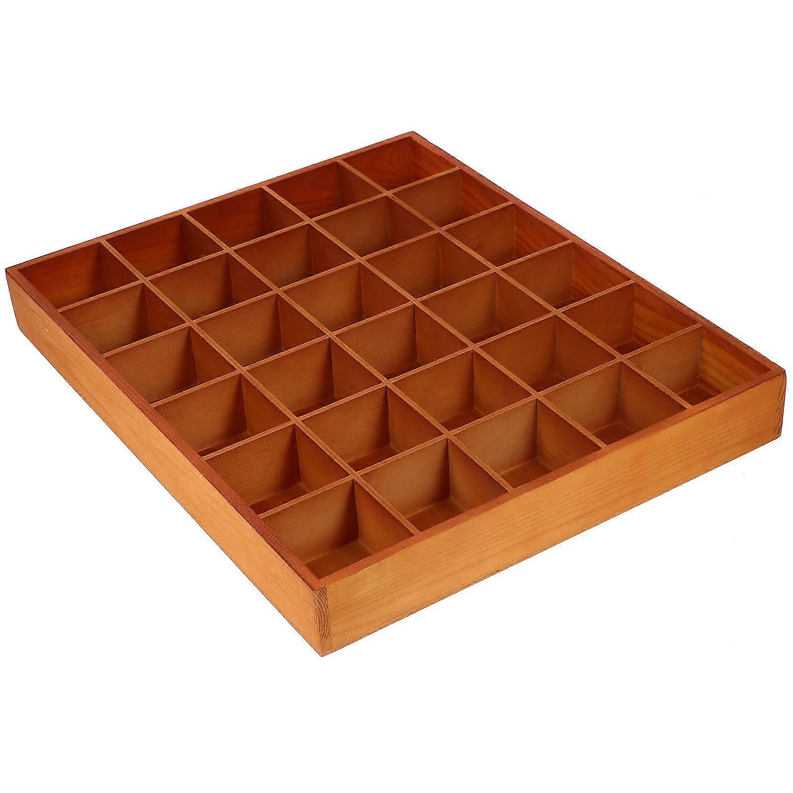 Multi-Tier Storage Box Wooden Grid Display Box Households Elegant Design Rectangular Wood 1Pack
