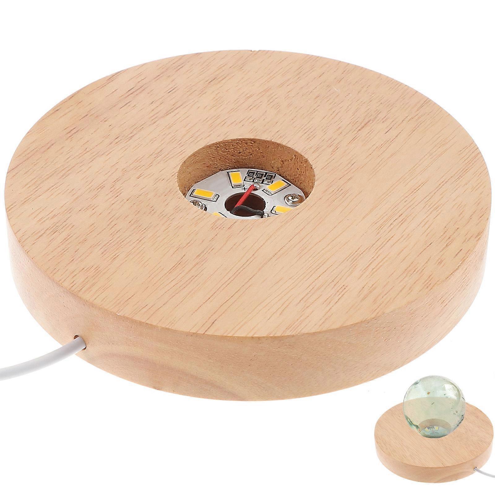 Wood LED Light Base for Display 2Pcs Crystal Ball Lamp USB Charged
