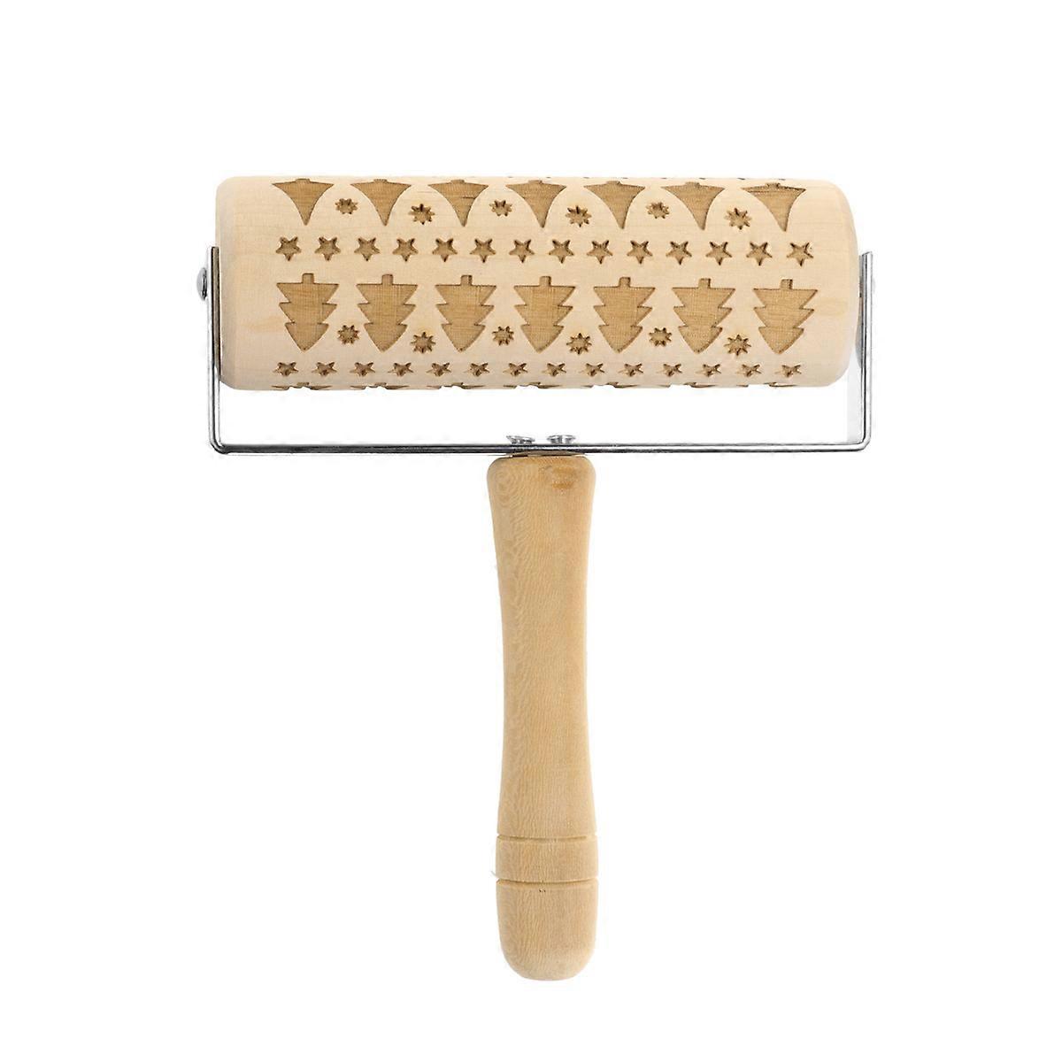 Rolled Dough Tools Wooden for Embossed Baking 3Pcs Christmas Tree Set