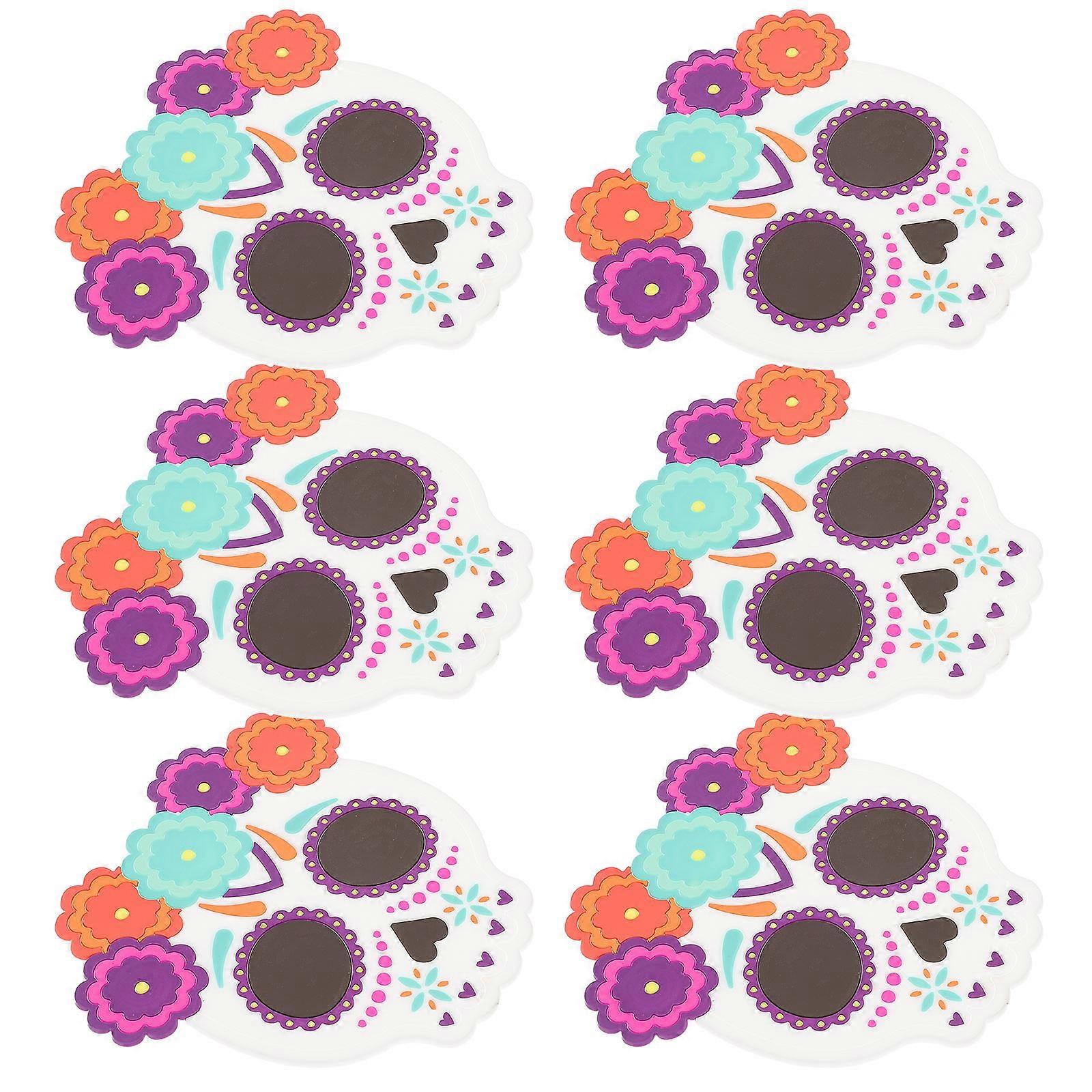 24Pcs Skull Head Coasters for Halloween Decorative Multi-Color Coaster Set