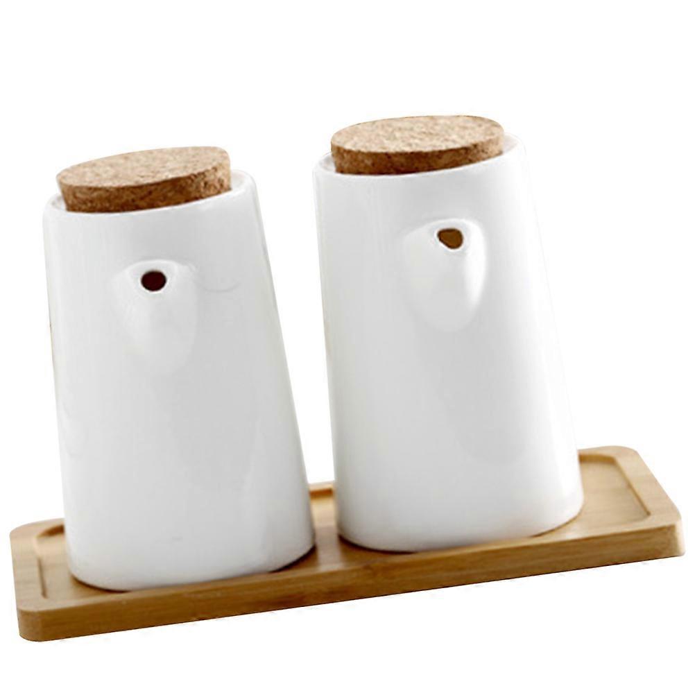 Ceramic Oil Dispenser with Bamboo Tray for Home Use 4Sets Included