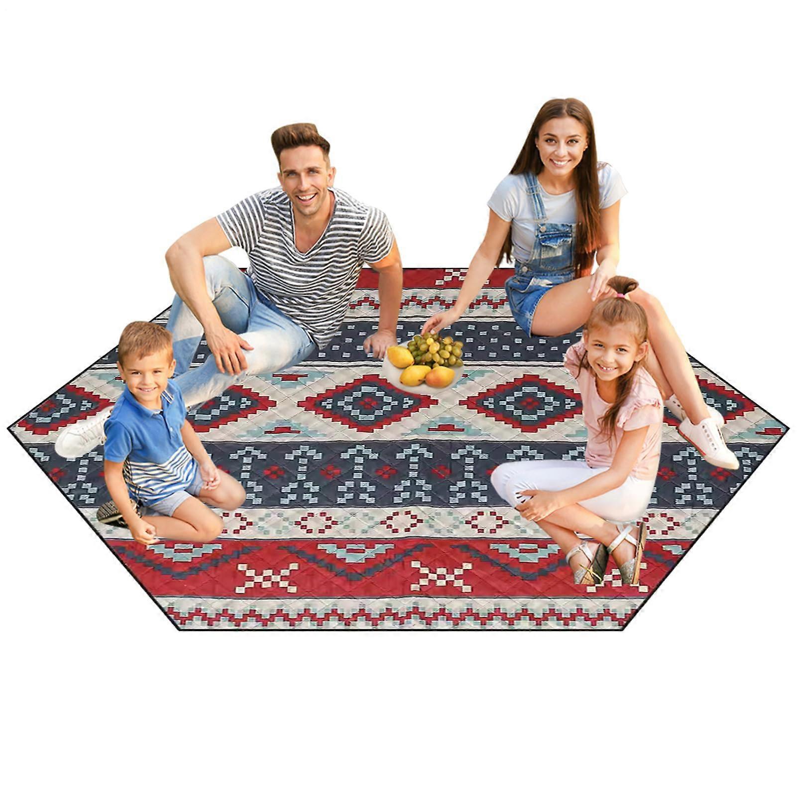 Picnic Blanket Lightweight Outdoor Rug Reusable Colorful Hexagon Rug For Beach Lawn Backyard Family Toddler