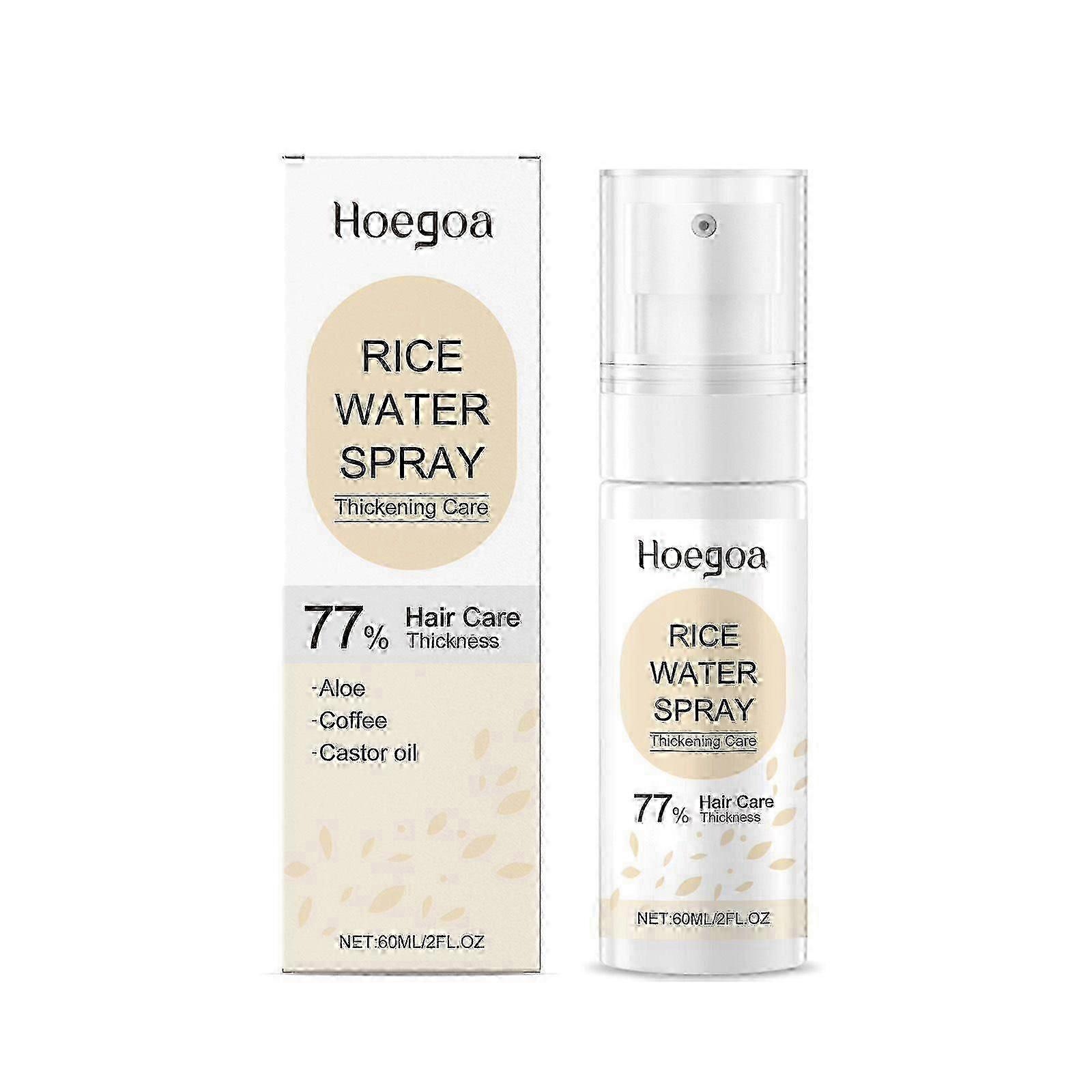 Spray d’eau de riz pour cheveux à la caféine Biotine Huile de ricin - Sérum capillaire pour cheveux plus épais et plus volumineux, Soins capillaires pour femmes et hommes 60ml