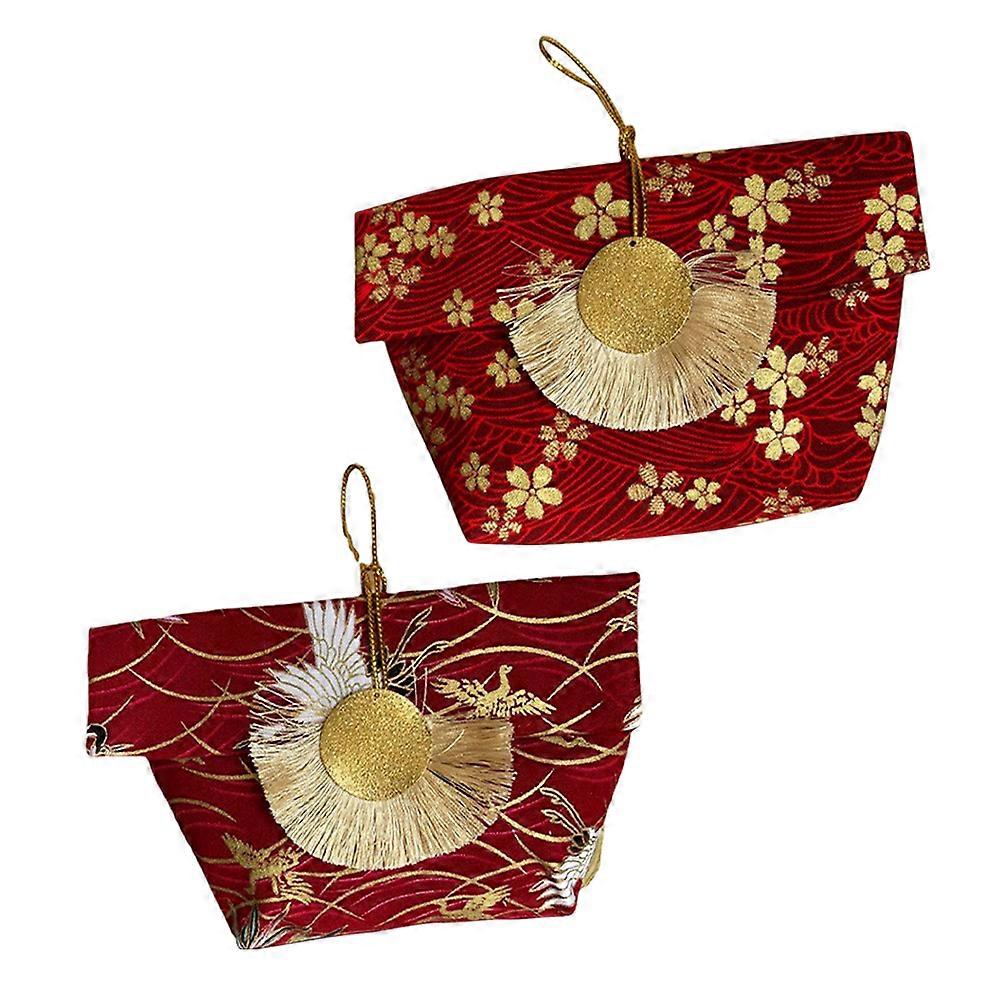 Chinese Style Wedding Candy Pouch for Storage 2Pcs Red Cloth Cotton
