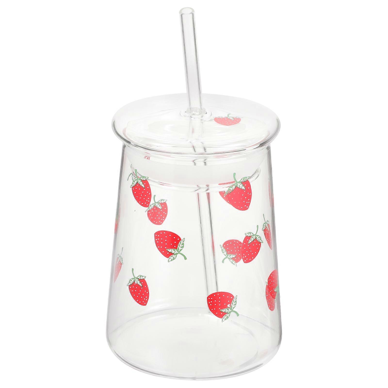 Glass Cup With Straw Lid 3 Sets Multi-Purpose Large Capacity For Outdoor Picnic Transparent Color Cold And Heat Resistant