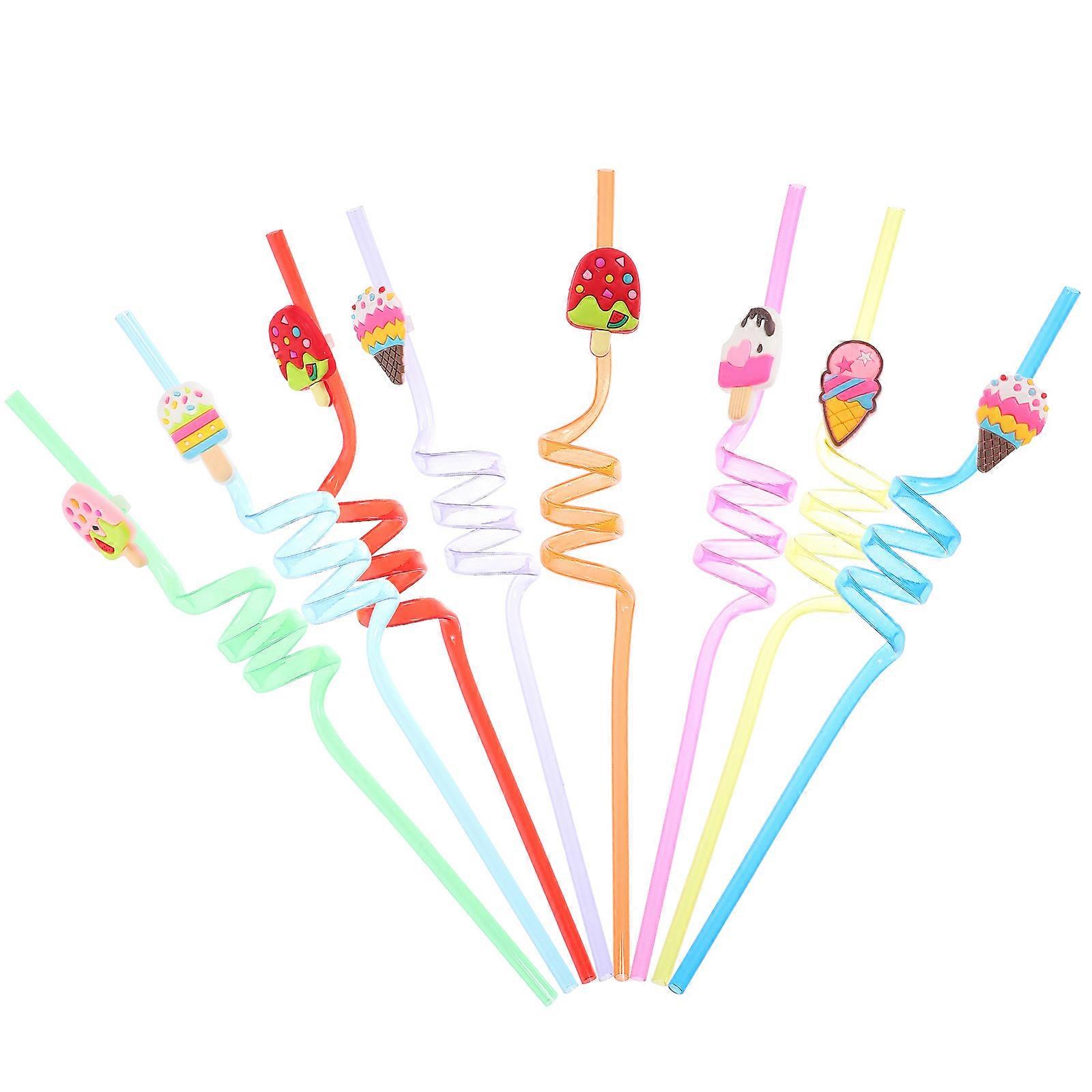 Ice Cream Drinking Straws Cartoon Twisted Party Straws Reusable 8Pcs for Milk