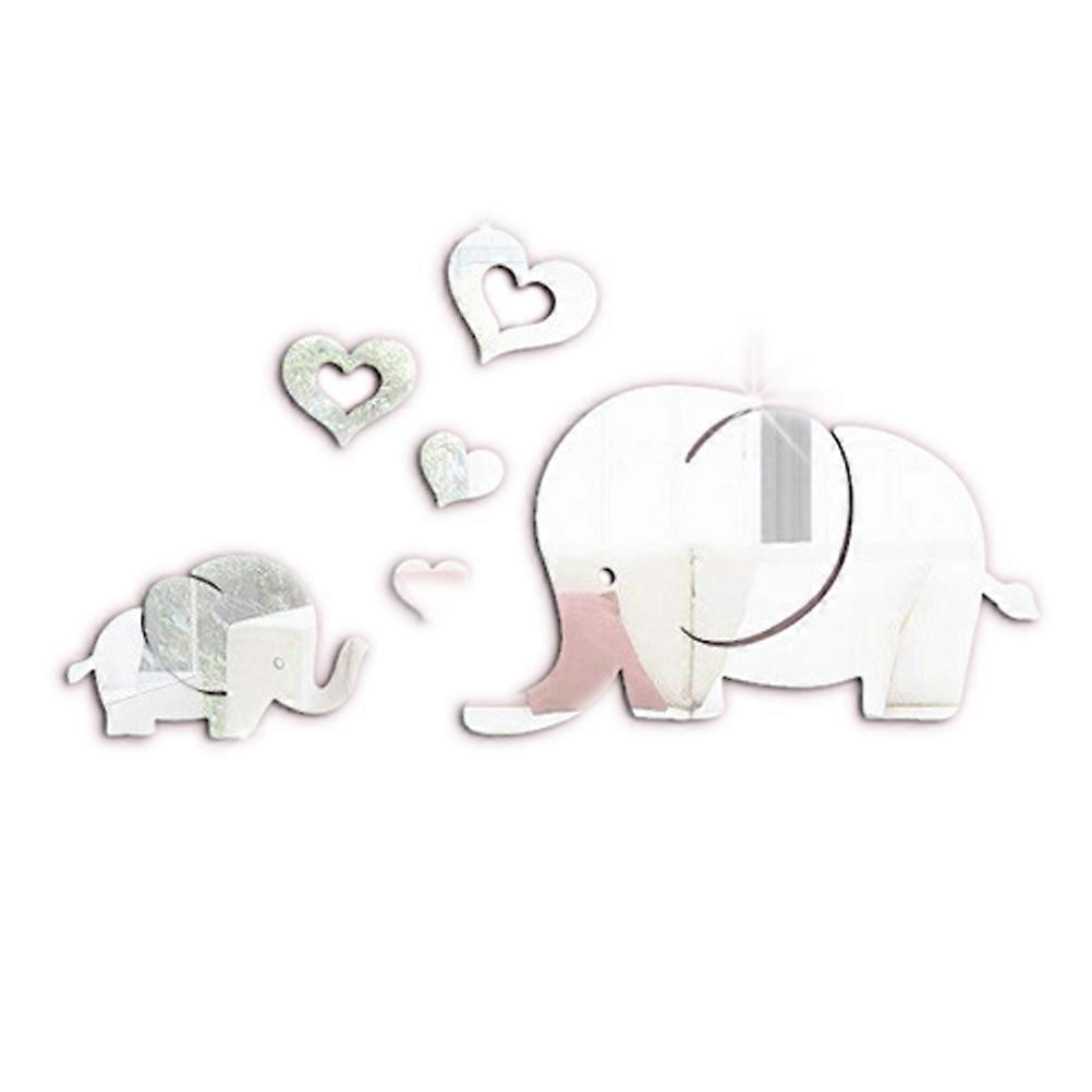 Elephant Mirror Wall Stickers for Home Use 12Pcs Silver Removable Set