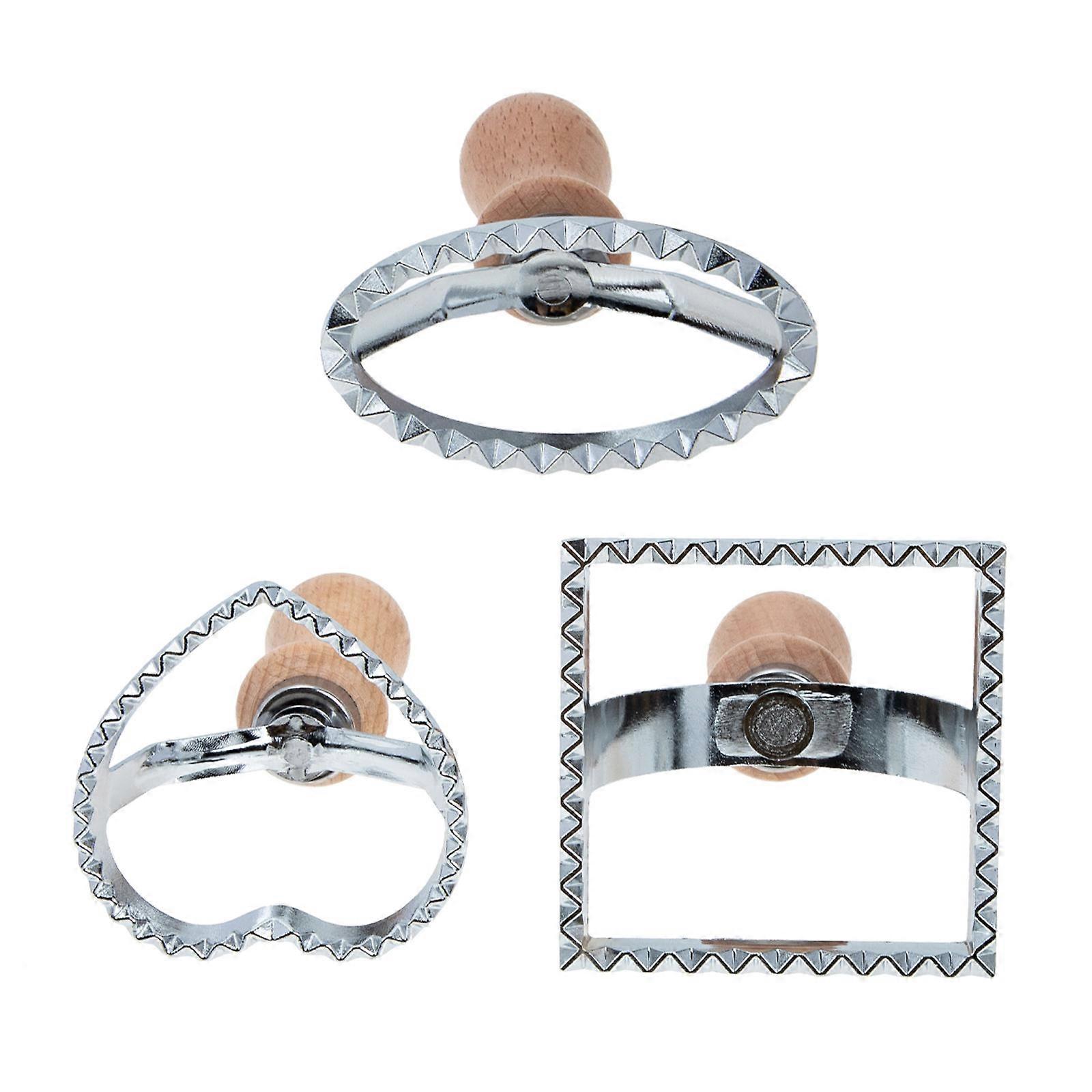 Silver Wooden Handle Dough Pressing Molds for Baking 12Pcs Set