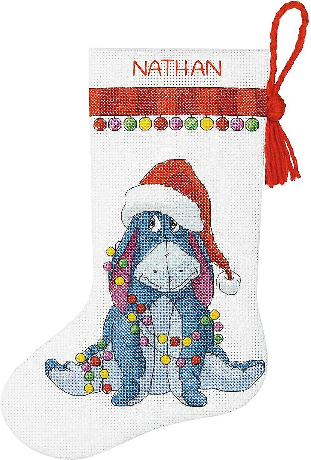 Eeyore Christmas Stocking Counted Cross Stitch Kit for Beginners, 14 Count White Aida Cloth, 10''L