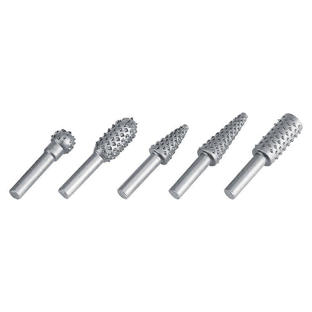 5Pcs Hard Alloy Rotary Burr Rasp File Set 6.3mm Shank Wood Carving Drill Bits