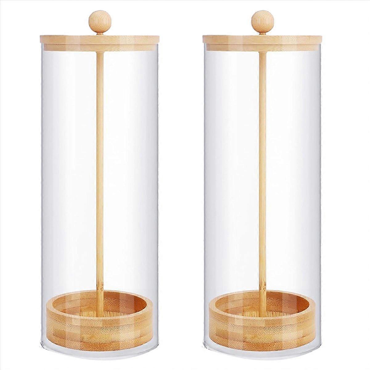 2X Straw Holder Dispenser for Counter - Drinking Straw Dispenser with Bamboo Lid for Standard Straws